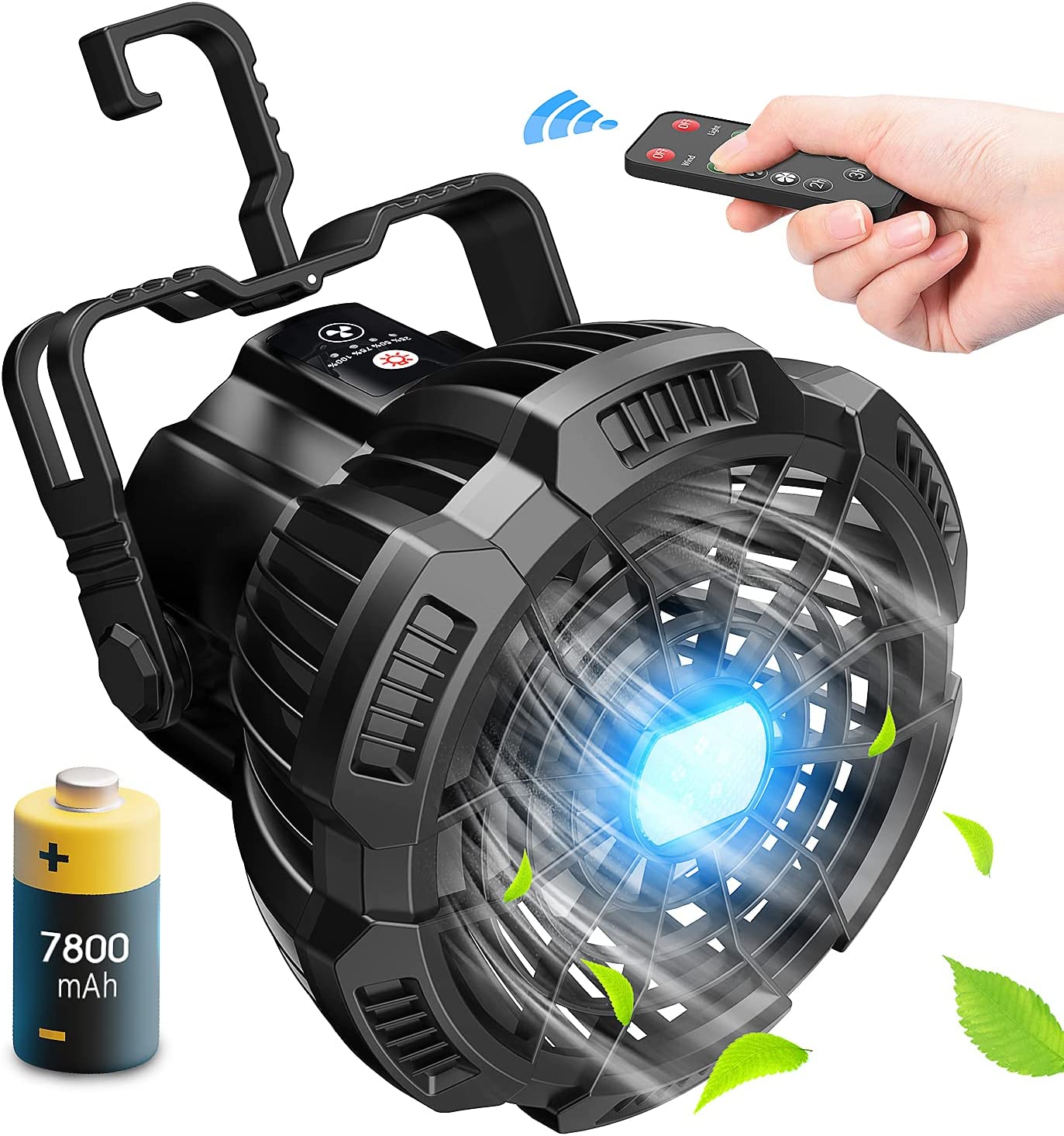 180°Head Rotation Camping Fan with LED Lantern USB Fan Outdoor Battery Powered Fan for Outdoor, Indoor, Office