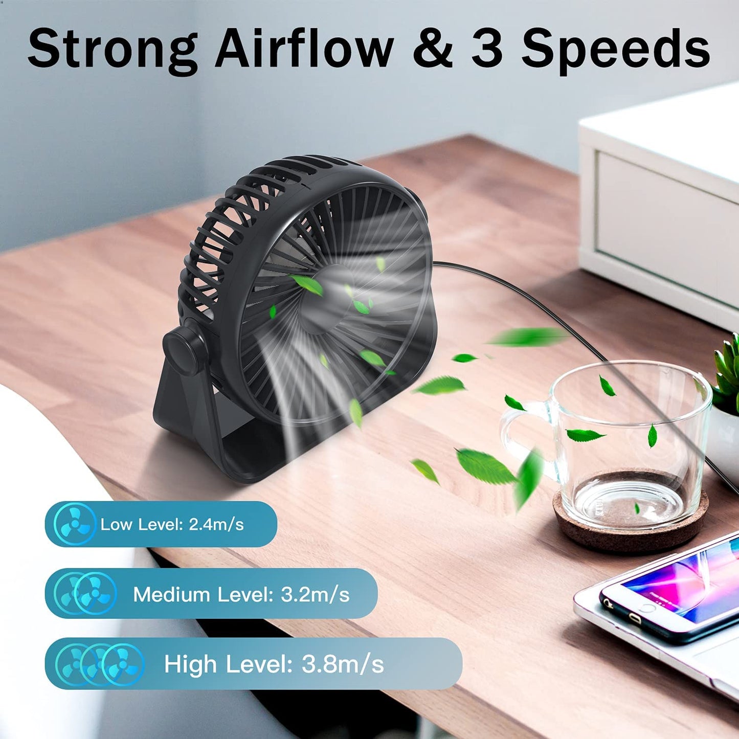 360°Rotation Mini Fan Portable Personal Fan 5-inch Table Fan Small Desk Fan for Bedroom, Office, Home, Outdoor, Camping