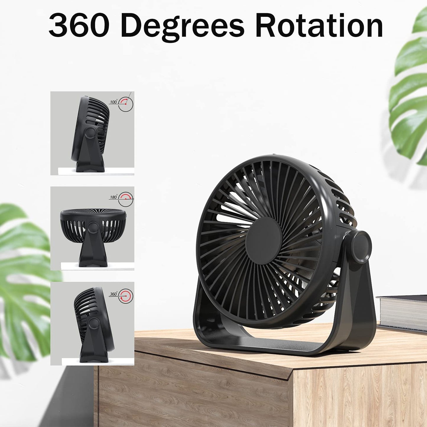 360°Rotation Mini Fan Portable Personal Fan 5-inch Table Fan Small Desk Fan for Bedroom, Office, Home, Outdoor, Camping