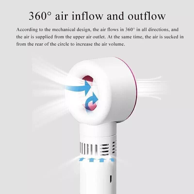 360° Bladeless Fan Hand Held Desktop Mini Portable USB Rechargeable Cooler Fan