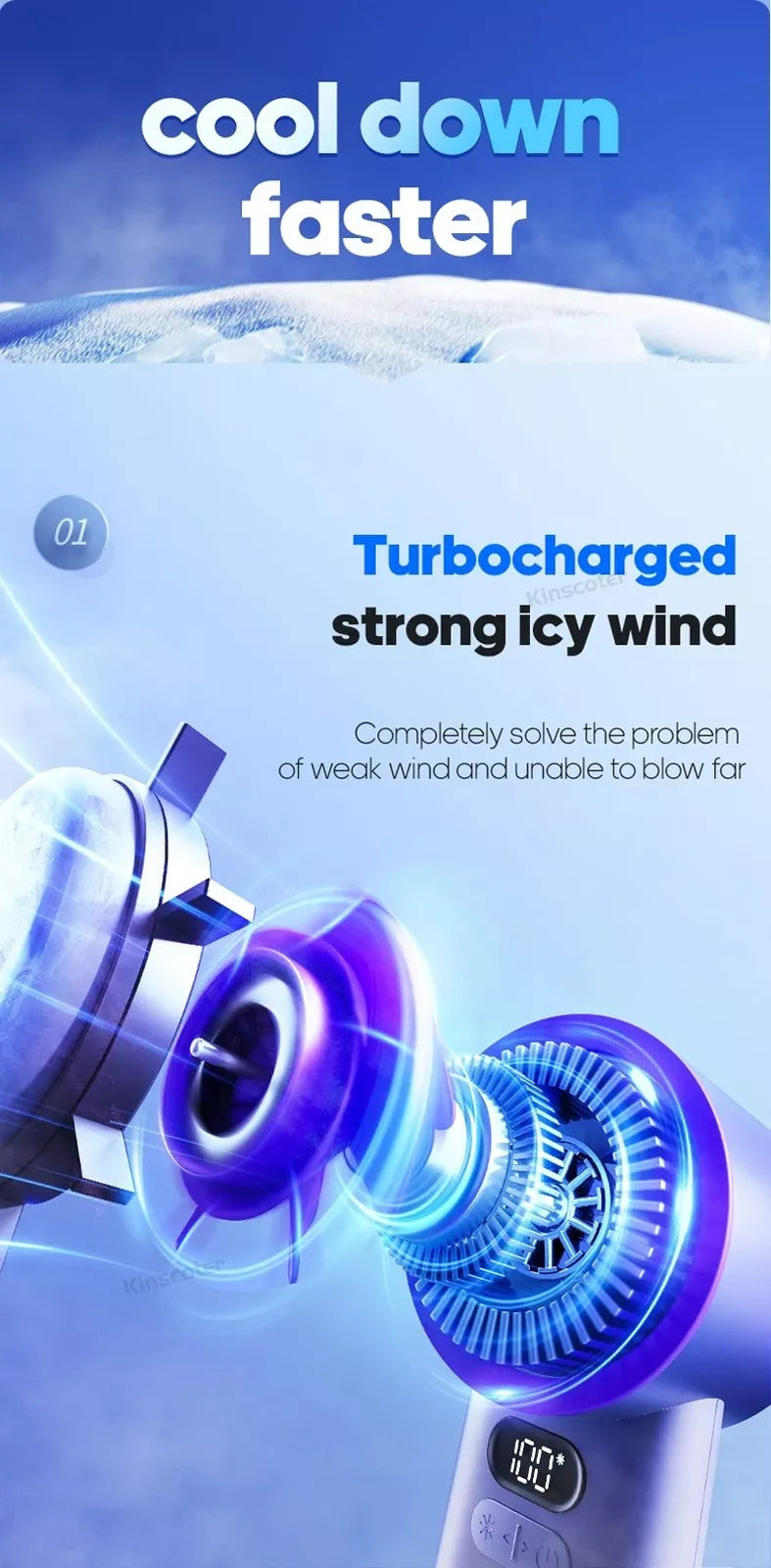 Mini Portable Handheld Turbo Fan 100 Wind Speeds Adjustable Battery Fans