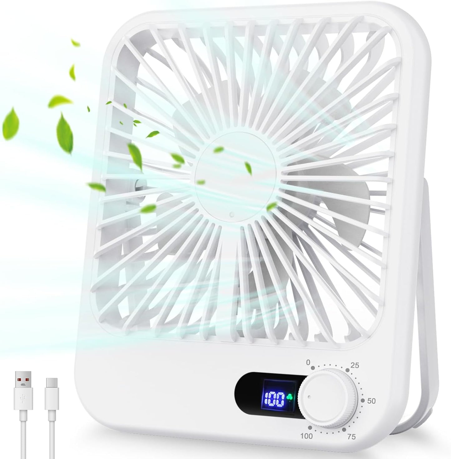 100 Speed Battery Operated Personal Fan With Digital Display 180°Tilt Small Fan for Travel, Desk Bedroom Office Home Outdoor