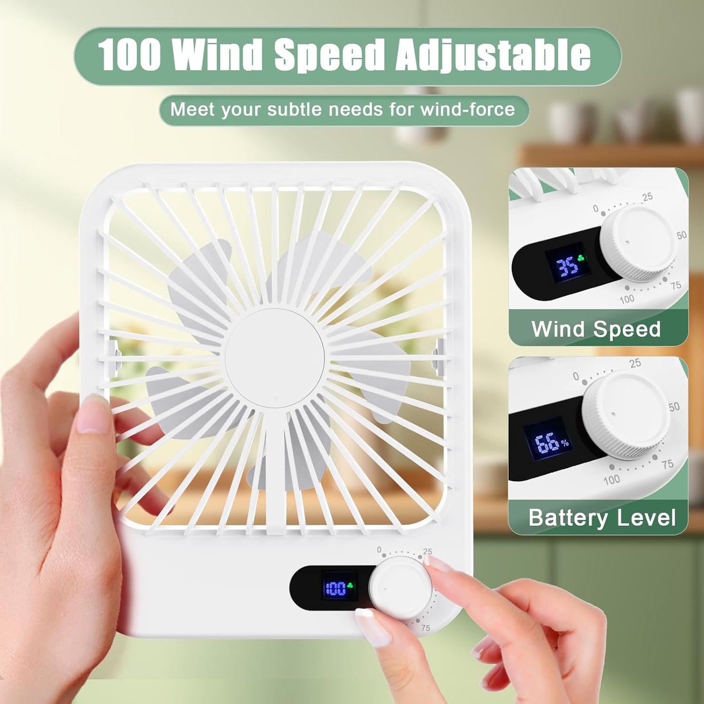 100 Speed Battery Operated Personal Fan With Digital Display 180°Tilt Small Fan for Travel, Desk Bedroom Office Home Outdoor
