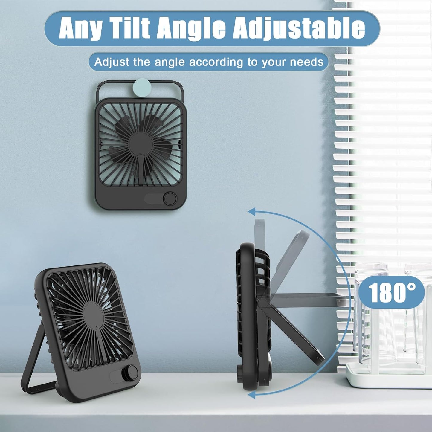 100 Speed Battery Operated Personal Fan With Digital Display 180°Tilt Small Fan for Travel, Desk Bedroom Office Home Outdoor