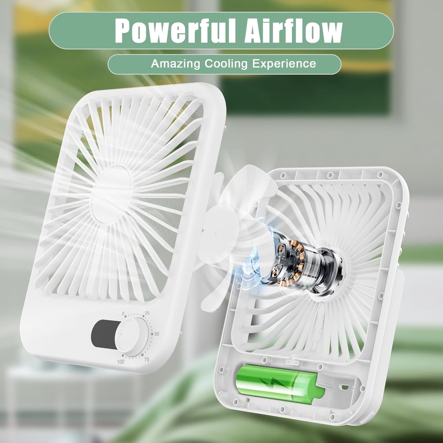 100 Speed Battery Operated Personal Fan With Digital Display 180°Tilt Small Fan for Travel, Desk Bedroom Office Home Outdoor