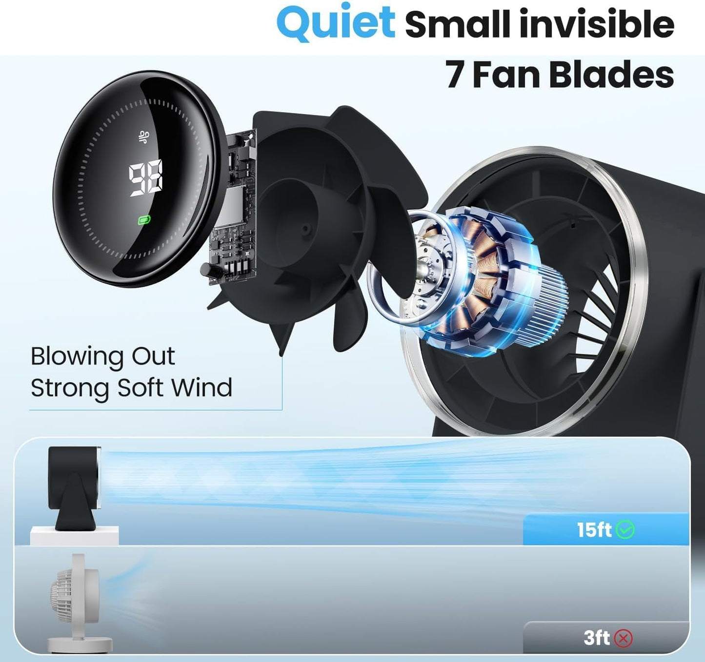 115° Adjustable Tilt 100 Speeds Rechargeable Battery USB-Powered Small Desk Fan 28dB Ultra-Quiet Desktop Air Circulator Portable for Bedroom, Office, Kitchen, Travel