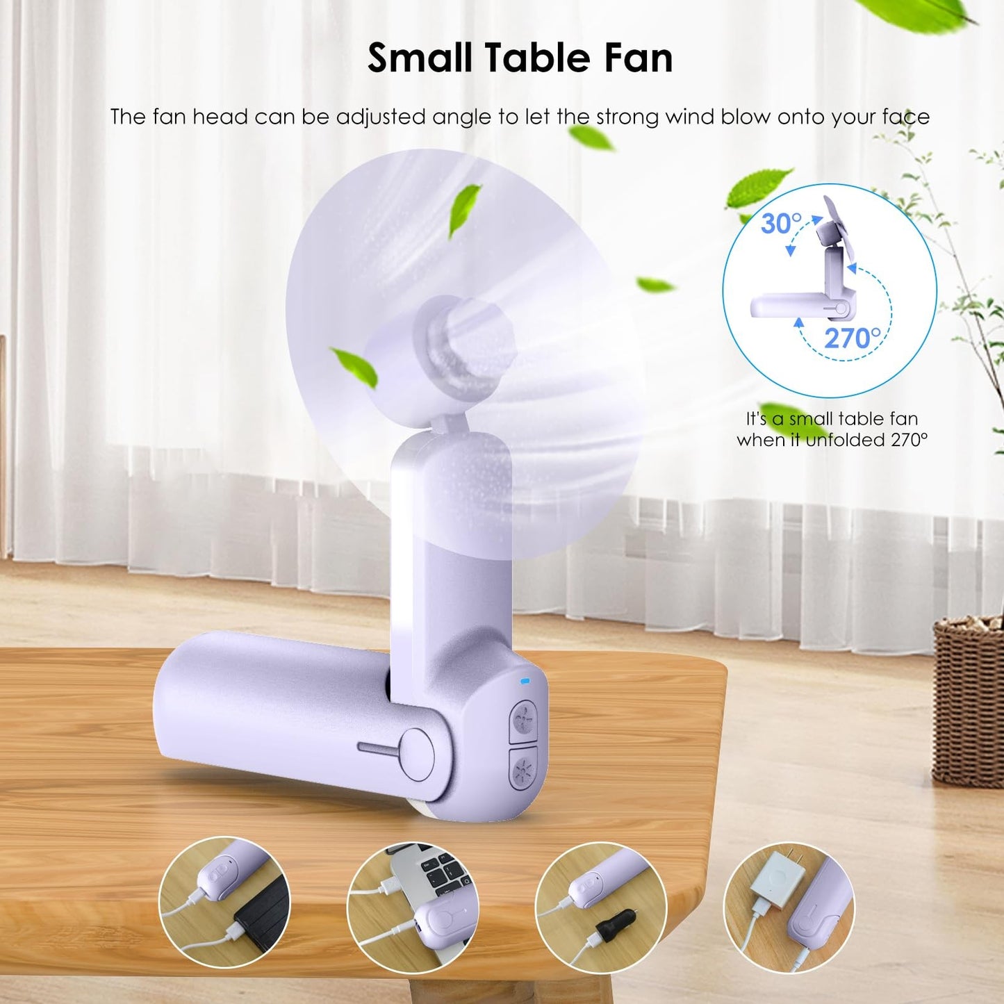 4 IN 1 Multifunction Mini Handheld Fan USB Portable Rechargeable Small Pocket Fan with Power Bank, Flashlight and Cell Phone Stands for Travel/Summer/Concerts/gifts