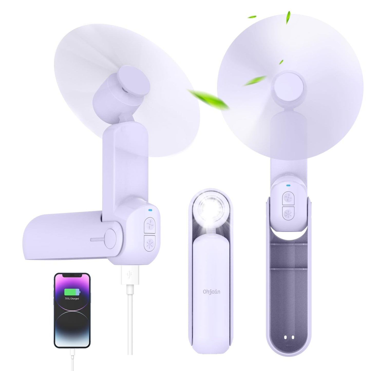 4 IN 1 Multifunction Mini Handheld Fan USB Portable Rechargeable Small Pocket Fan with Power Bank, Flashlight and Cell Phone Stands for Travel/Summer/Concerts/gifts