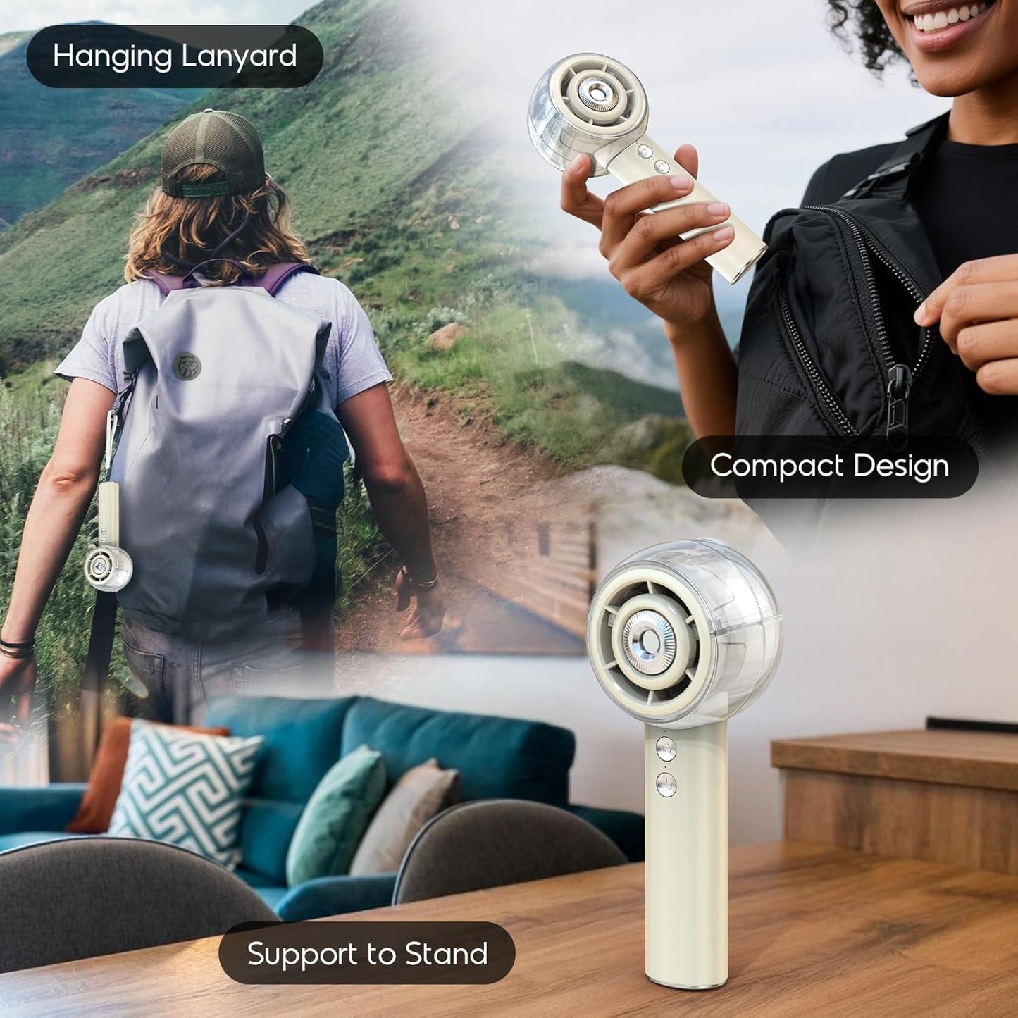 Mini Portable Handheld Fan Powerful Turbo Motor Personal Fans with 4 Strong Wind Cooling Gadgets for Travel. Camping. Beach. Outdoor. Gifts