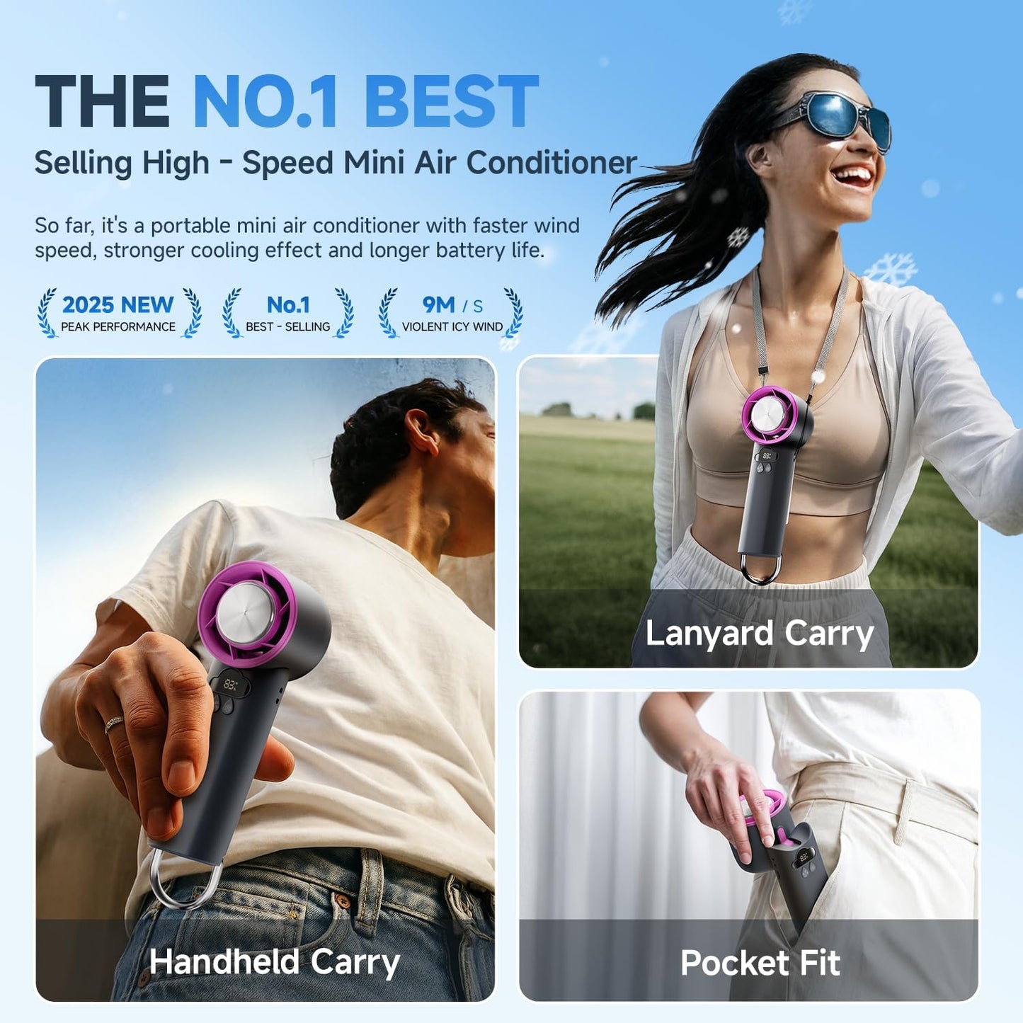 24H Max Cooling Time Portable Cooler Handheld Fan Coldest Turbo Hand Fan Collapsible Mini Small for Travel, Office