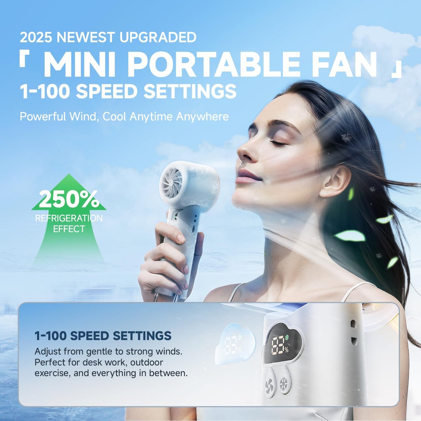 24H Max Cooling Time Portable Cooler Handheld Fan Coldest Turbo Hand Fan Collapsible Mini Small for Travel, Office