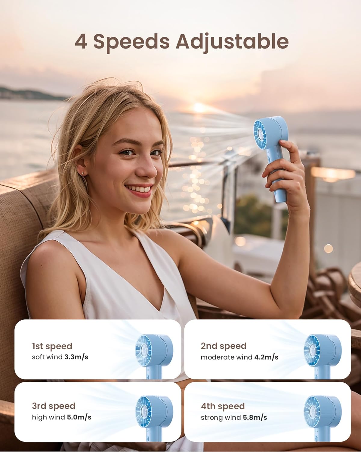 Mini Portable Handheld Turbo Fan 4 Speed High Velocity Personal Cooling Device Purse Travel Essential for Vacation/Beach/Trip