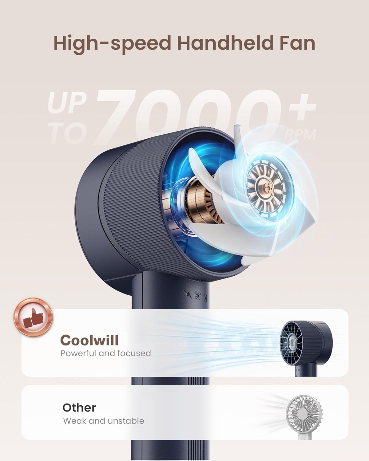 Mini Portable Handheld Turbo Fan 4 Speed High Velocity Personal Cooling Device Purse Travel Essential for Vacation/Beach/Trip