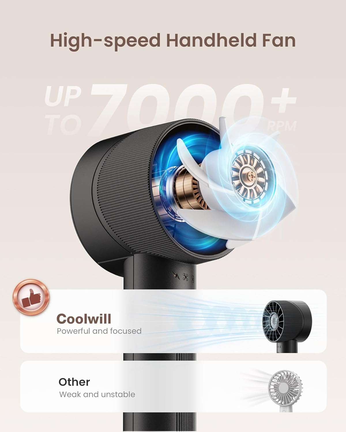 Mini Portable Handheld Turbo Fan 4 Speed High Velocity Personal Cooling Device Purse Travel Essential for Vacation/Beach/Trip