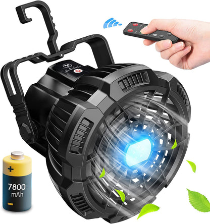 180°Head Rotation Camping Fan with LED Lantern USB Fan Outdoor Battery Powered Fan for Outdoor, Indoor, Office