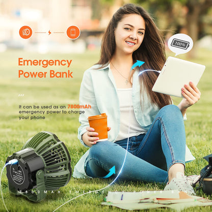 180°Head Rotation Camping Fan with LED Lantern USB Fan Outdoor Battery Powered Fan for Outdoor, Indoor, Office