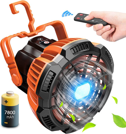 180°Head Rotation Camping Fan with LED Lantern USB Fan Outdoor Battery Powered Fan for Outdoor, Indoor, Office