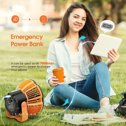 180°Head Rotation Camping Fan with LED Lantern USB Fan Outdoor Battery Powered Fan for Outdoor, Indoor, Office