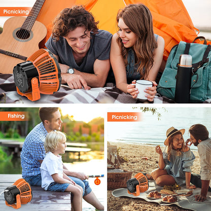 180°Head Rotation Camping Fan with LED Lantern USB Fan Outdoor Battery Powered Fan for Outdoor, Indoor, Office
