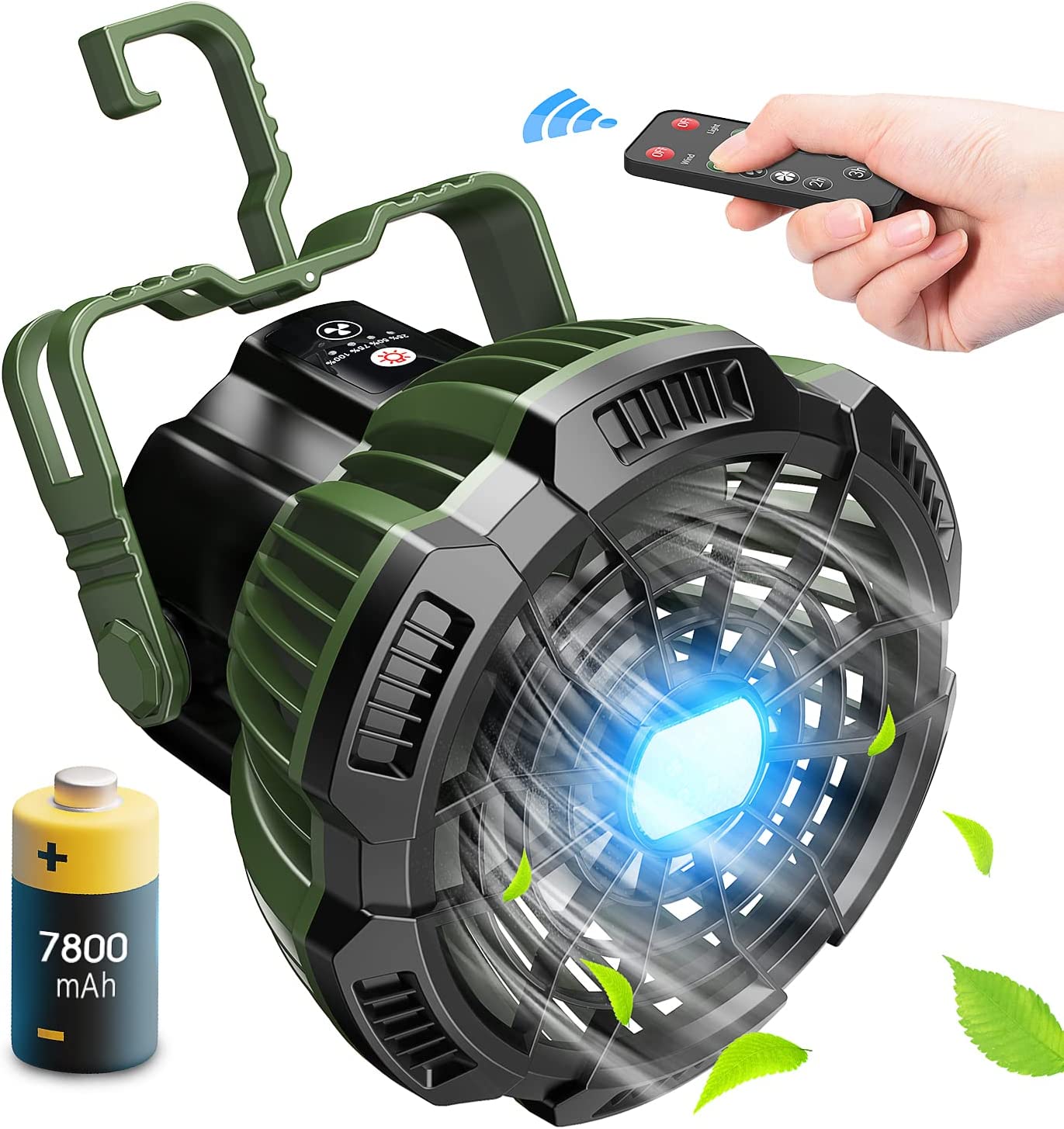 180°Head Rotation Camping Fan with LED Lantern USB Fan Outdoor Battery Powered Fan for Outdoor, Indoor, Office