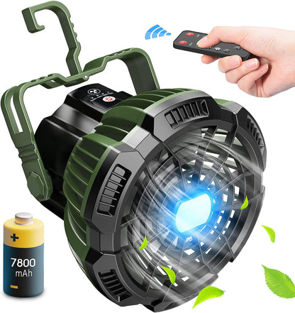 180°Head Rotation Camping Fan with LED Lantern USB Fan Outdoor Battery Powered Fan for Outdoor, Indoor, Office