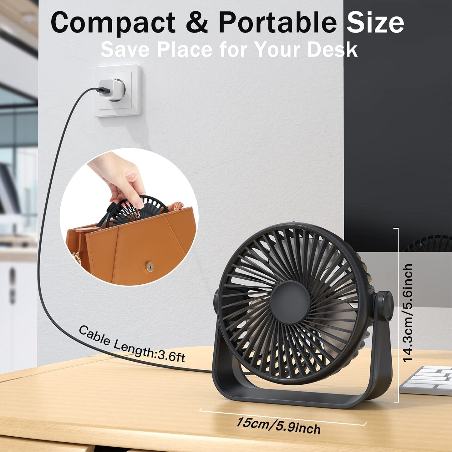 360°Rotation Mini Fan Portable Personal Fan 5-inch Table Fan Small Desk Fan for Bedroom, Office, Home, Outdoor, Camping
