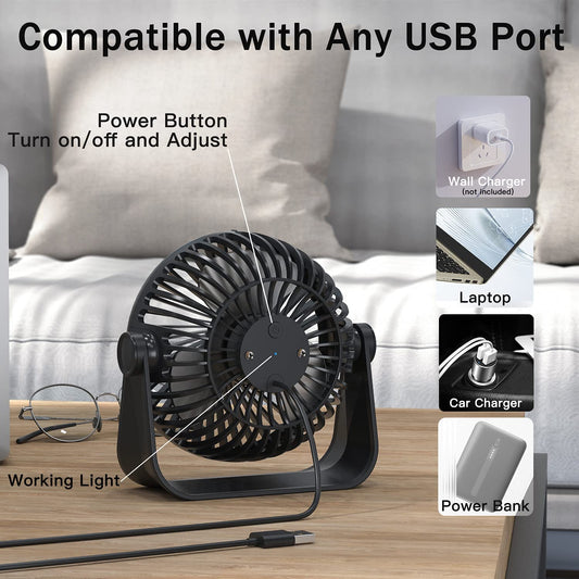 360°Rotation Mini Fan Portable Personal Fan 5-inch Table Fan Small Desk Fan for Bedroom, Office, Home, Outdoor, Camping