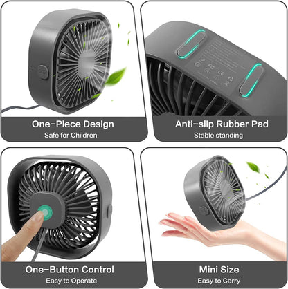Mini 360° Rotatable Small USB Desk Fan for Office, Dorm, Bedroom, Laptop, Library, Indoor, Summer, Gift