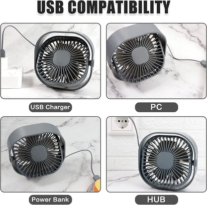 Mini 360° Rotatable Small USB Desk Fan for Office, Dorm, Bedroom, Laptop, Library, Indoor, Summer, Gift