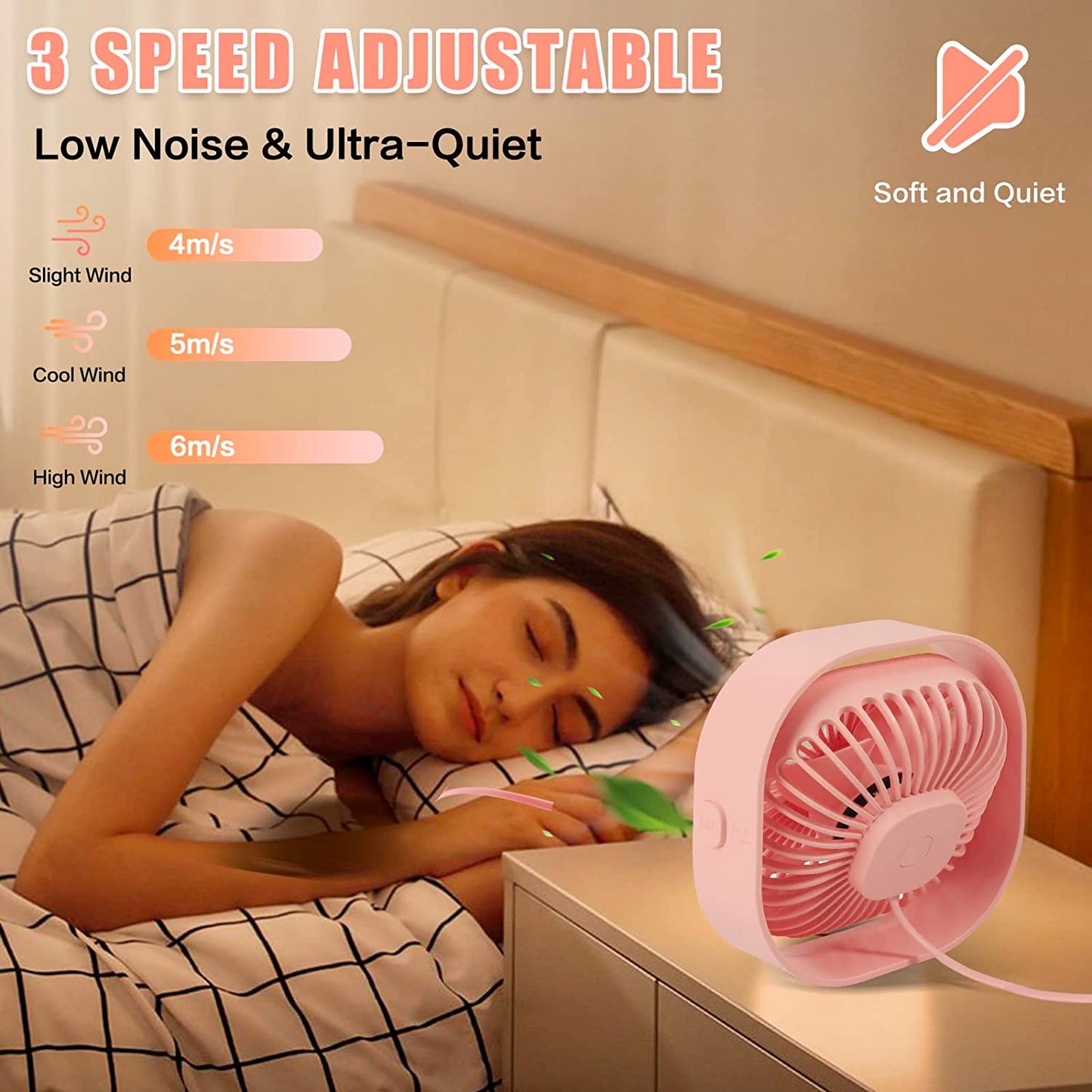 Mini 360° Rotatable Small USB Desk Fan for Office, Dorm, Bedroom, Laptop, Library, Indoor, Summer, Gift