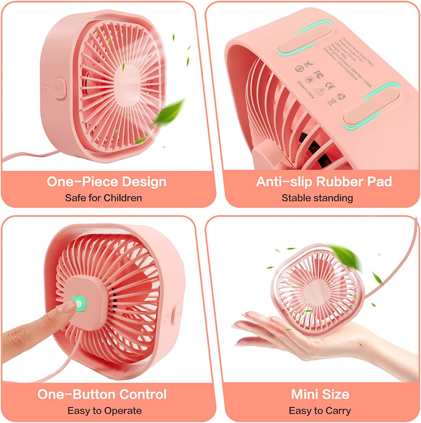 Mini 360° Rotatable Small USB Desk Fan for Office, Dorm, Bedroom, Laptop, Library, Indoor, Summer, Gift