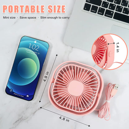 Mini 360° Rotatable Small USB Desk Fan for Office, Dorm, Bedroom, Laptop, Library, Indoor, Summer, Gift