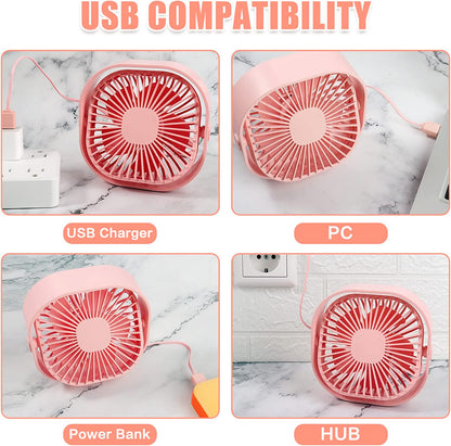 Mini 360° Rotatable Small USB Desk Fan for Office, Dorm, Bedroom, Laptop, Library, Indoor, Summer, Gift