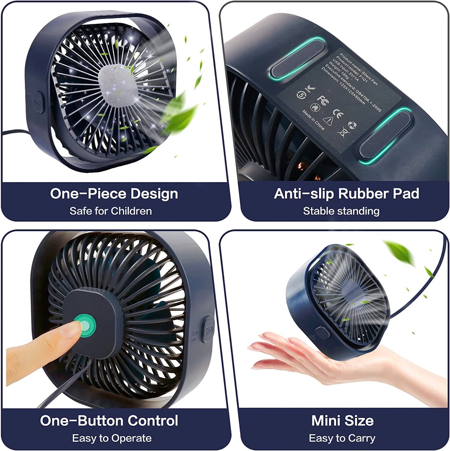 Mini 360° Rotatable Small USB Desk Fan for Office, Dorm, Bedroom, Laptop, Library, Indoor, Summer, Gift