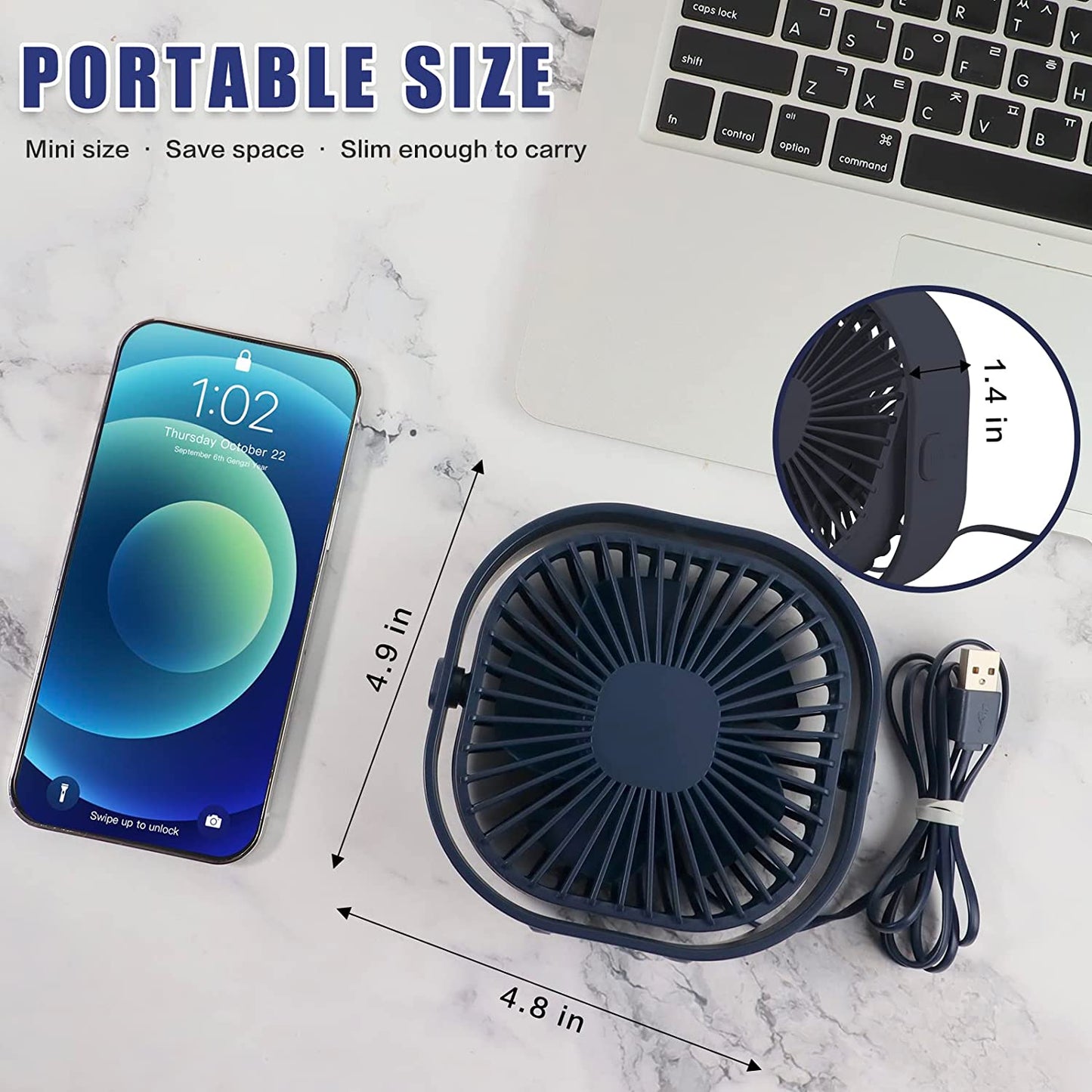 Mini 360° Rotatable Small USB Desk Fan for Office, Dorm, Bedroom, Laptop, Library, Indoor, Summer, Gift