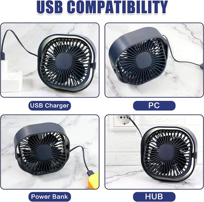 Mini 360° Rotatable Small USB Desk Fan for Office, Dorm, Bedroom, Laptop, Library, Indoor, Summer, Gift