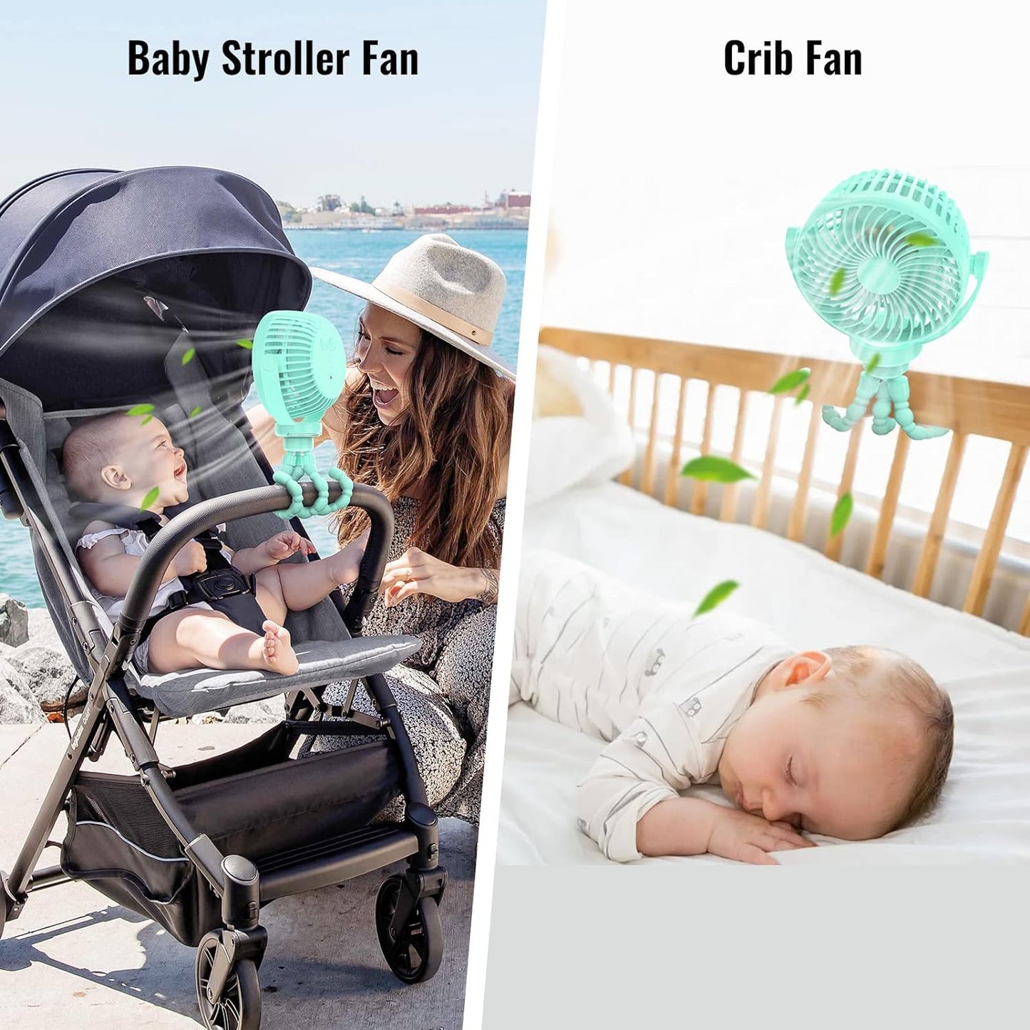 Mini Desk Hanging Fan Battery Rechargeable Personal Fan Baby Stroller Fan 5200mah with LED Lights for Stroller, Car Seat, Treadmill, Camping