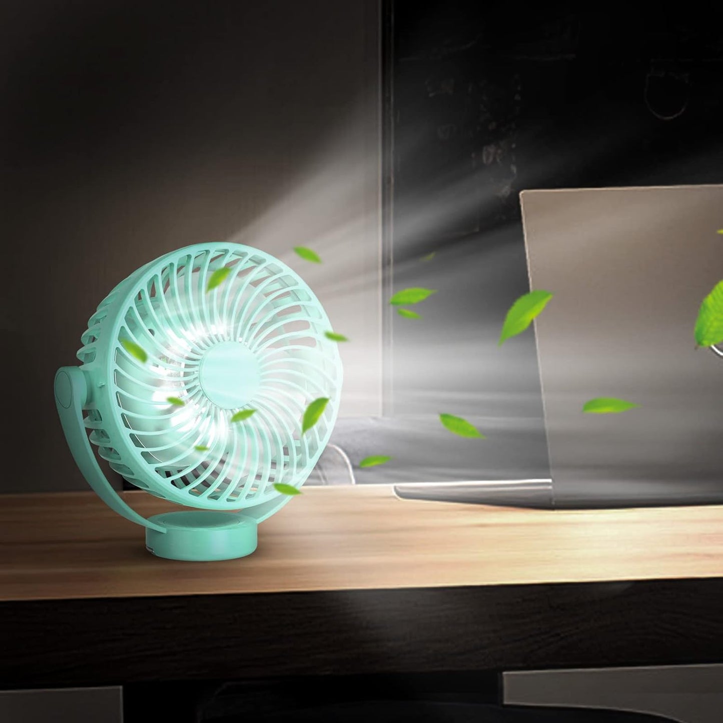 Mini Desk Hanging Fan Battery Rechargeable Personal Fan Baby Stroller Fan 5200mah with LED Lights for Stroller, Car Seat, Treadmill, Camping