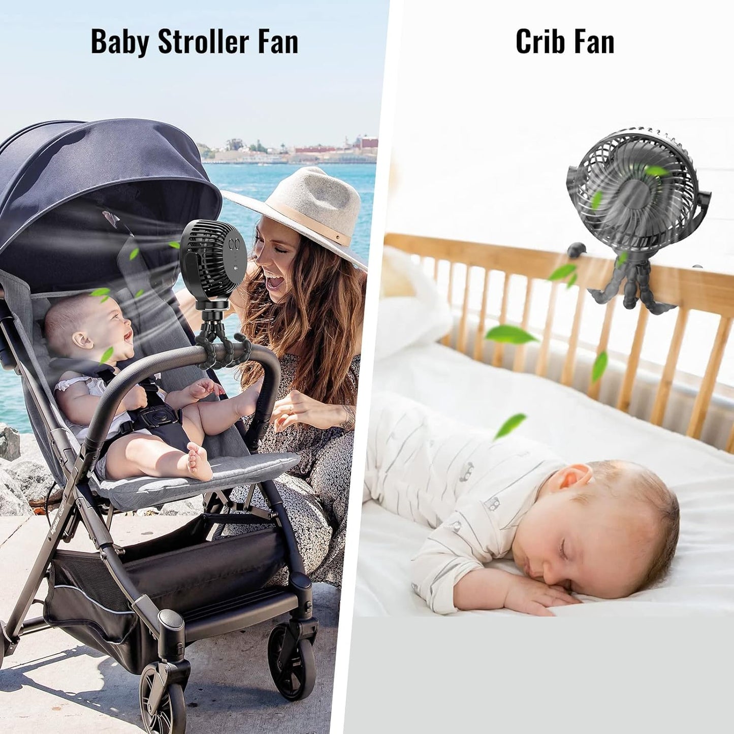 Mini Desk Hanging Fan Battery Rechargeable Personal Fan Baby Stroller Fan 5200mah with LED Lights for Stroller, Car Seat, Treadmill, Camping