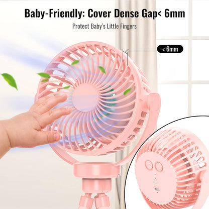 Mini Desk Hanging Fan Battery Rechargeable Personal Fan Baby Stroller Fan 5200mah with LED Lights for Stroller, Car Seat, Treadmill, Camping