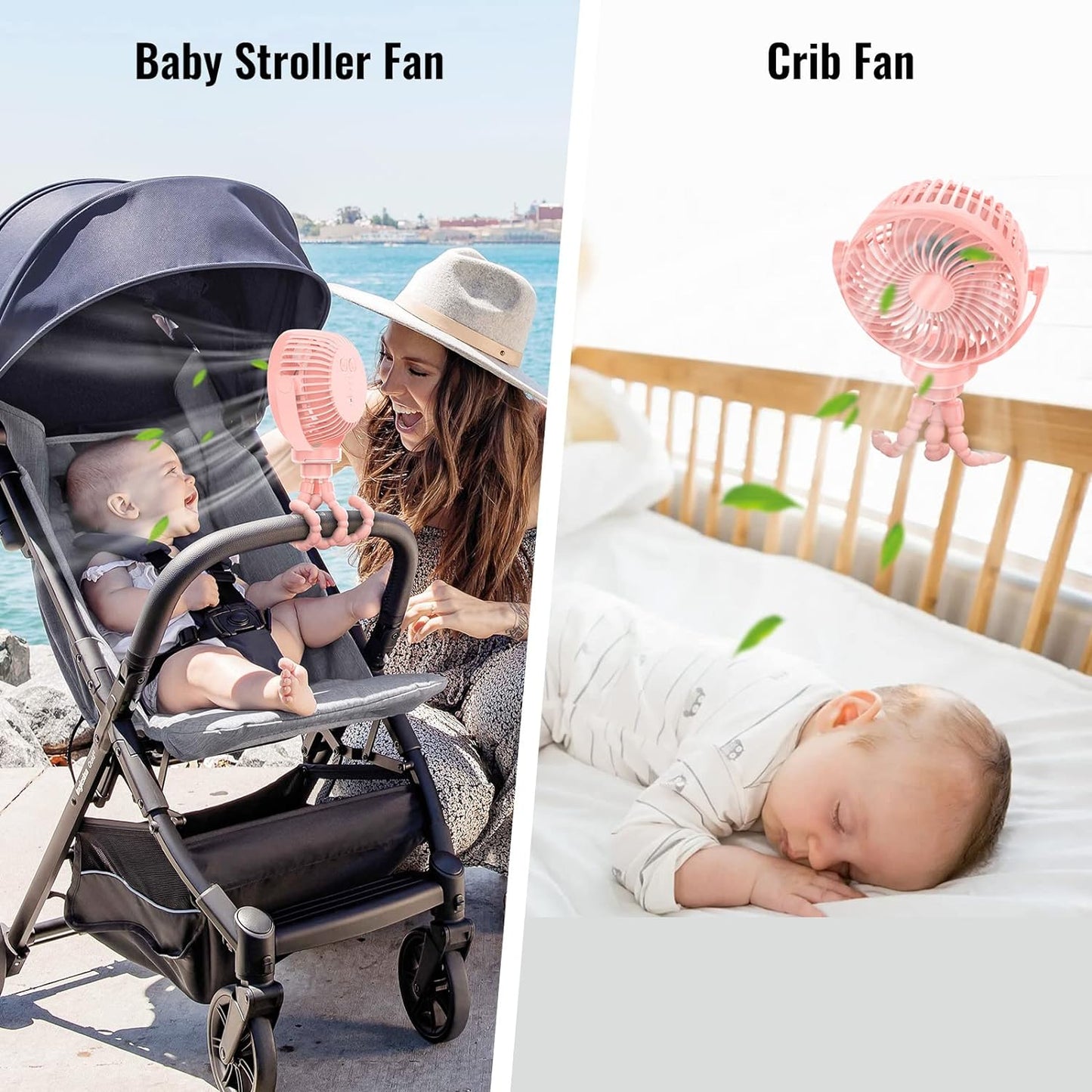 Mini Desk Hanging Fan Battery Rechargeable Personal Fan Baby Stroller Fan 5200mah with LED Lights for Stroller, Car Seat, Treadmill, Camping