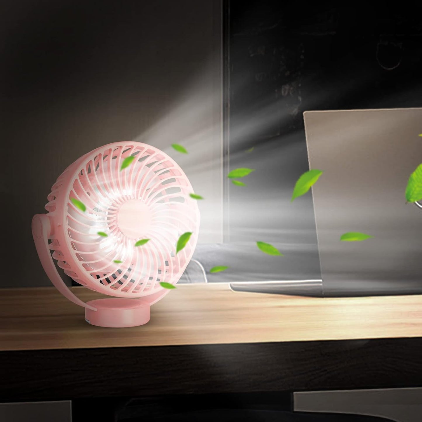 Mini Desk Hanging Fan Battery Rechargeable Personal Fan Baby Stroller Fan 5200mah with LED Lights for Stroller, Car Seat, Treadmill, Camping