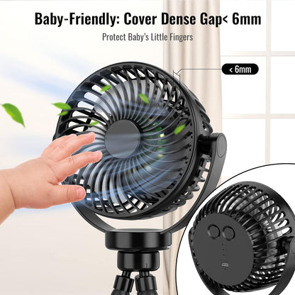 Mini Desk Hanging Fan Battery Rechargeable Personal Fan Baby Stroller Fan 5200mah with LED Lights for Stroller, Car Seat, Treadmill, Camping