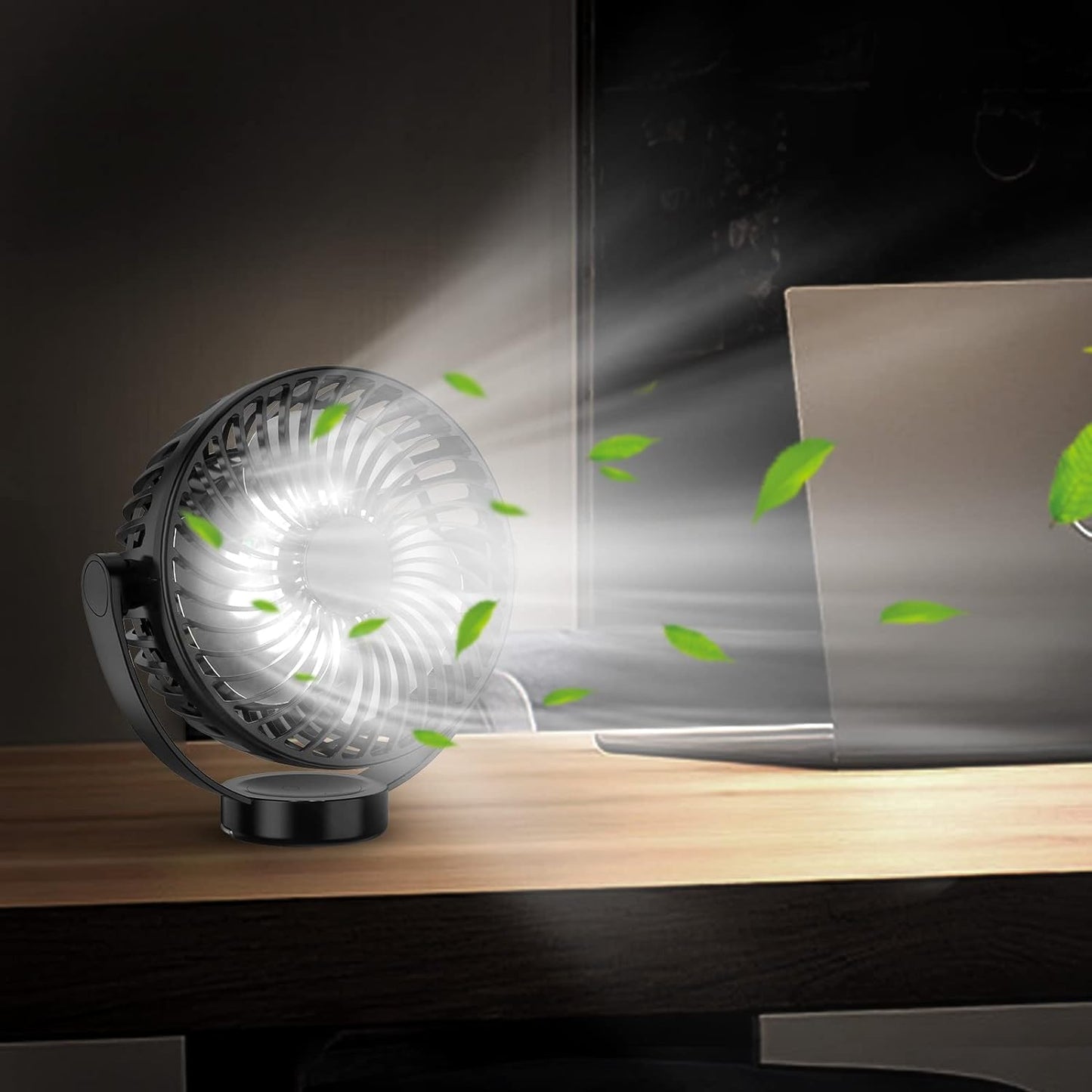 Mini Desk Hanging Fan Battery Rechargeable Personal Fan Baby Stroller Fan 5200mah with LED Lights for Stroller, Car Seat, Treadmill, Camping
