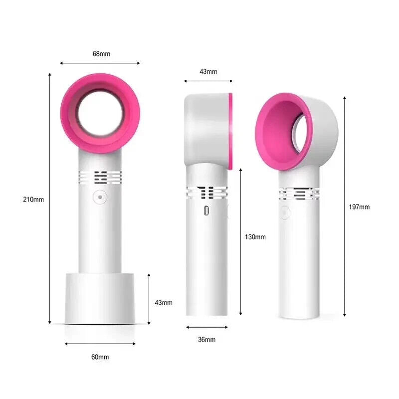 360° Bladeless Fan Hand Held Desktop Mini Portable USB Rechargeable Cooler Fan