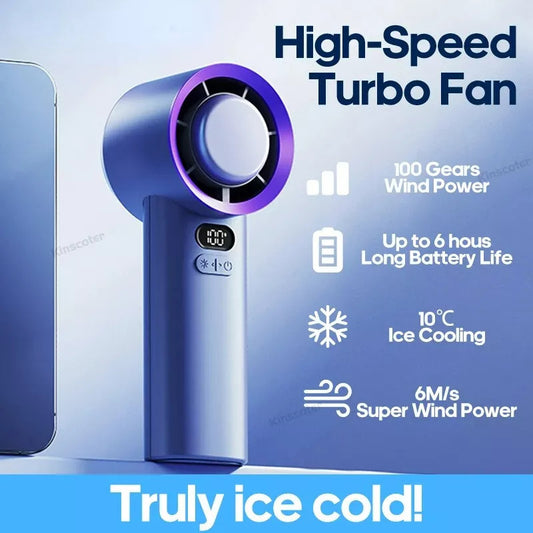 Mini Portable Handheld Turbo Fan 100 Wind Speeds Adjustable Battery Fans