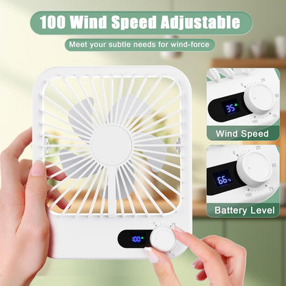100 Speed Battery Operated Personal Fan With Digital Display 180°Tilt Small Fan for Travel, Desk Bedroom Office Home Outdoor