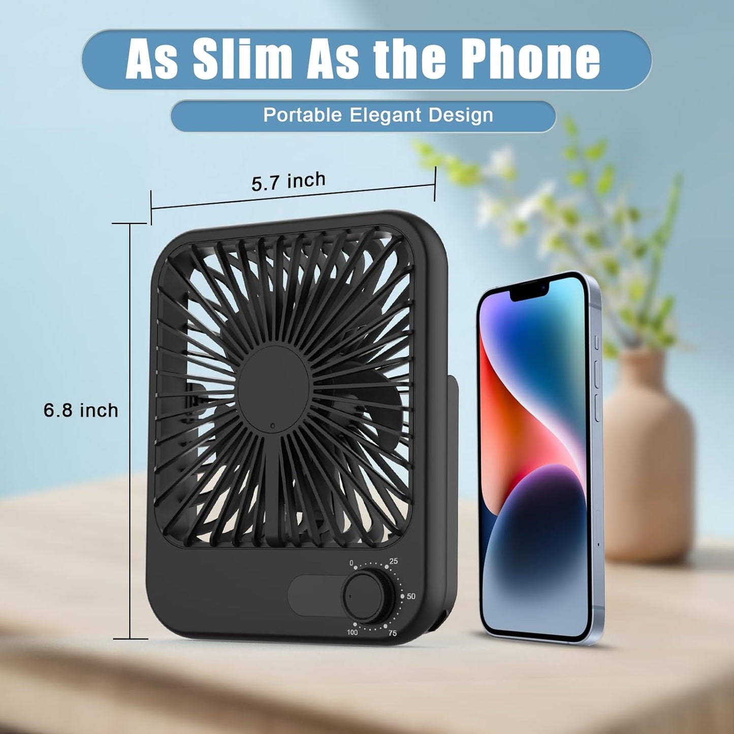 100 Speed Battery Operated Personal Fan With Digital Display 180°Tilt Small Fan for Travel, Desk Bedroom Office Home Outdoor