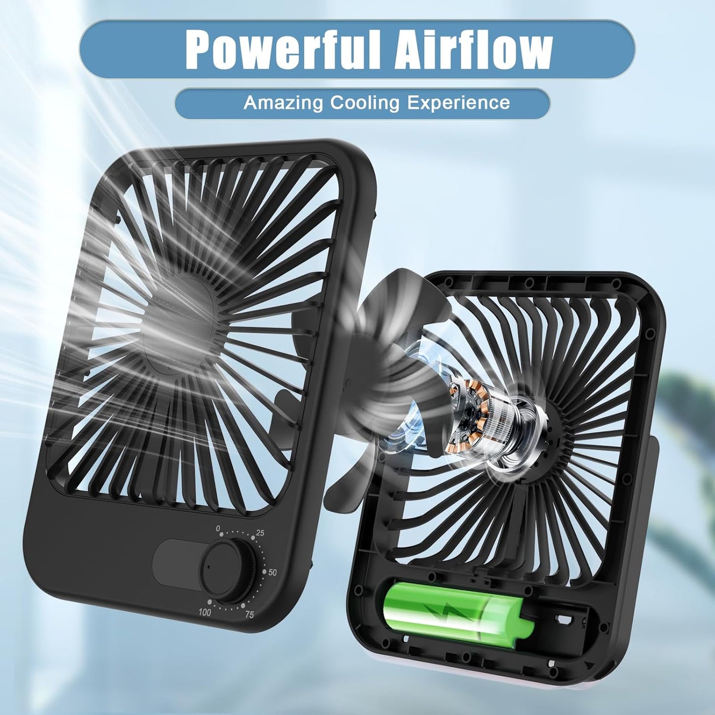100 Speed Battery Operated Personal Fan With Digital Display 180°Tilt Small Fan for Travel, Desk Bedroom Office Home Outdoor
