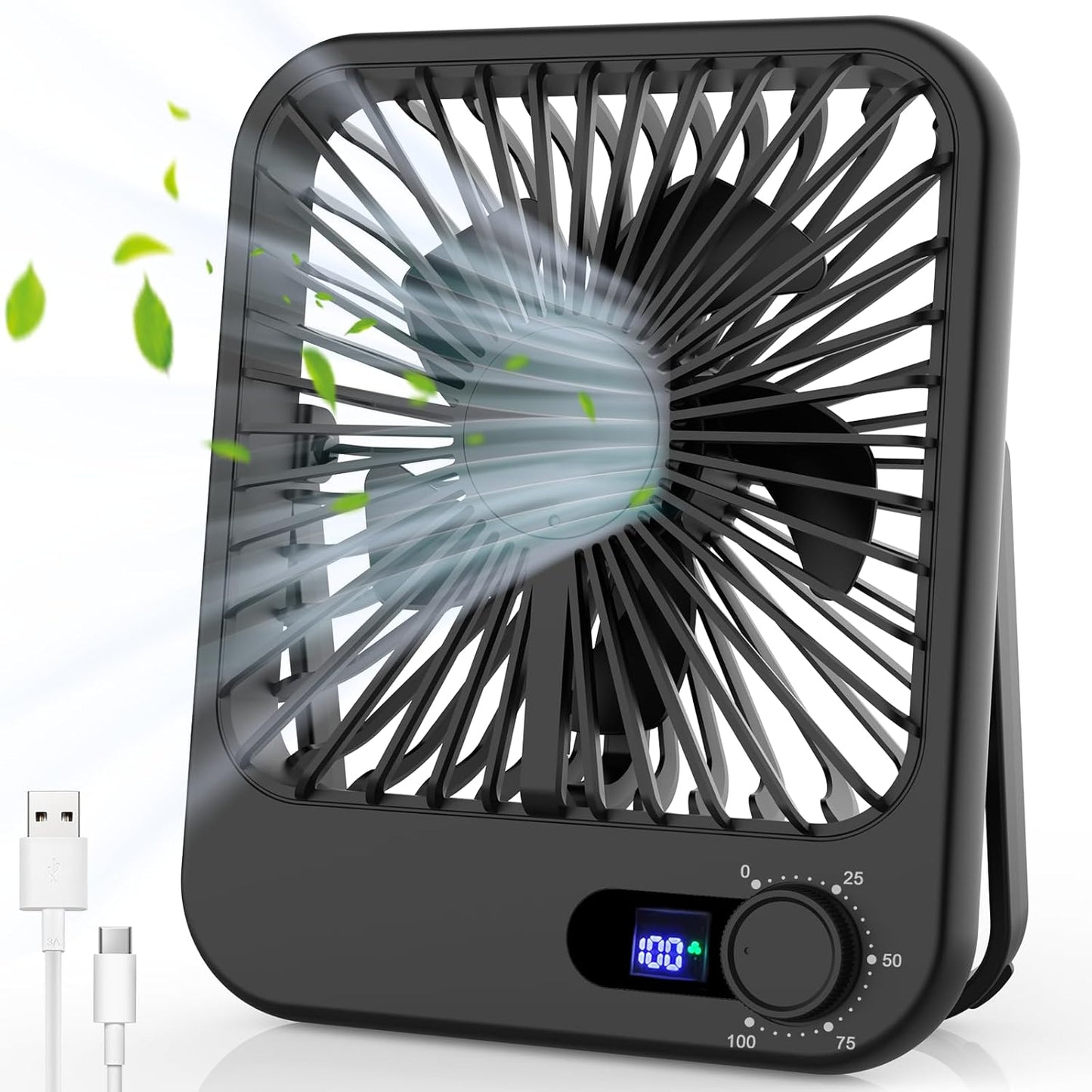 100 Speed Battery Operated Personal Fan With Digital Display 180°Tilt Small Fan for Travel, Desk Bedroom Office Home Outdoor